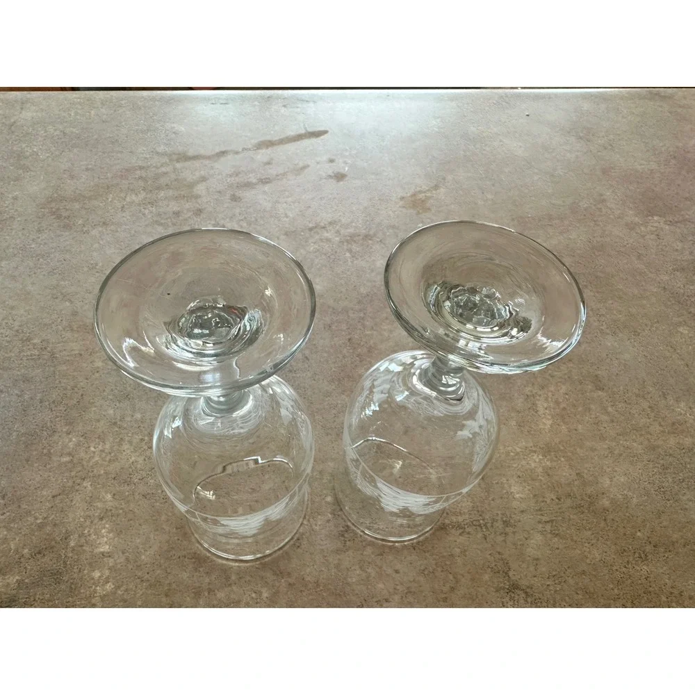 Vintage Etched Winter Scene Glass Goblets Set of 2 Christmas Pine Tree Snow